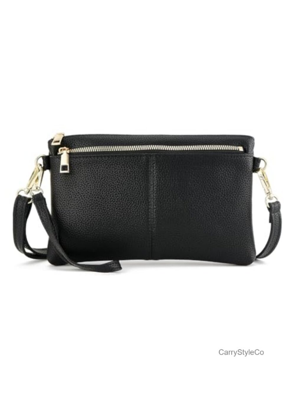 Vegan Leather Triple Zip Crossbody Wristlet Clutch with Adjustable Shoulder